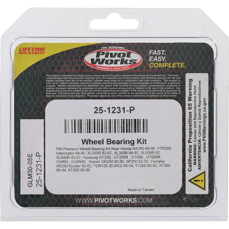 Pivot Works Honda, Hyosung, Suzuki, Yamaha Wheel Bearing Kit Premium Bearings