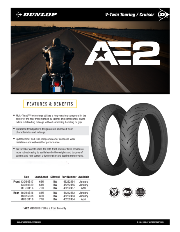 Dunlop AE2 Bias Rear Tire - MU85B16 M/C 77H TL