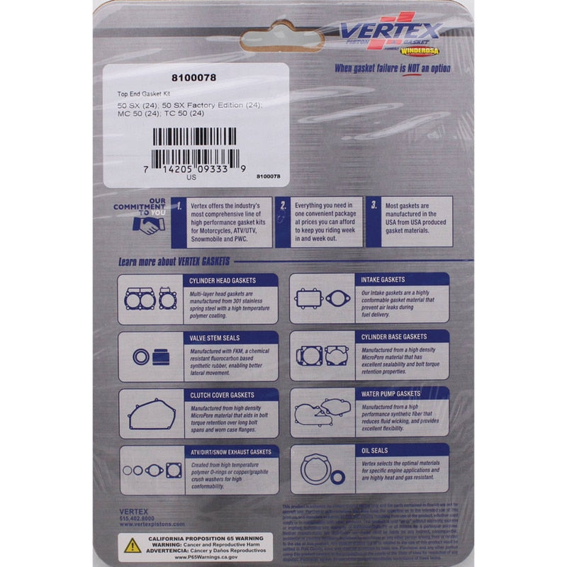 Vertex Top End Gasket Kit - KTM 50 SX / Husqvarna TC50 / Gas Gas MC50 (2024+)