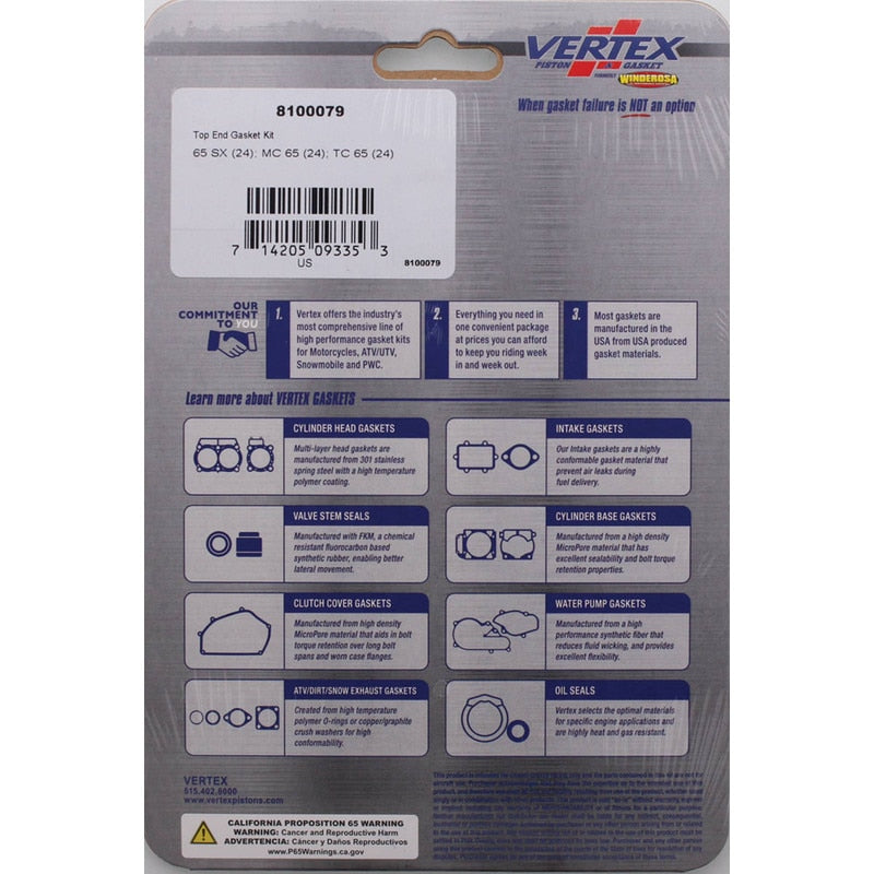 Vertex Pistons Top End Gasket Kit - 2024-2025 65 SX/MC 65/TC 65
