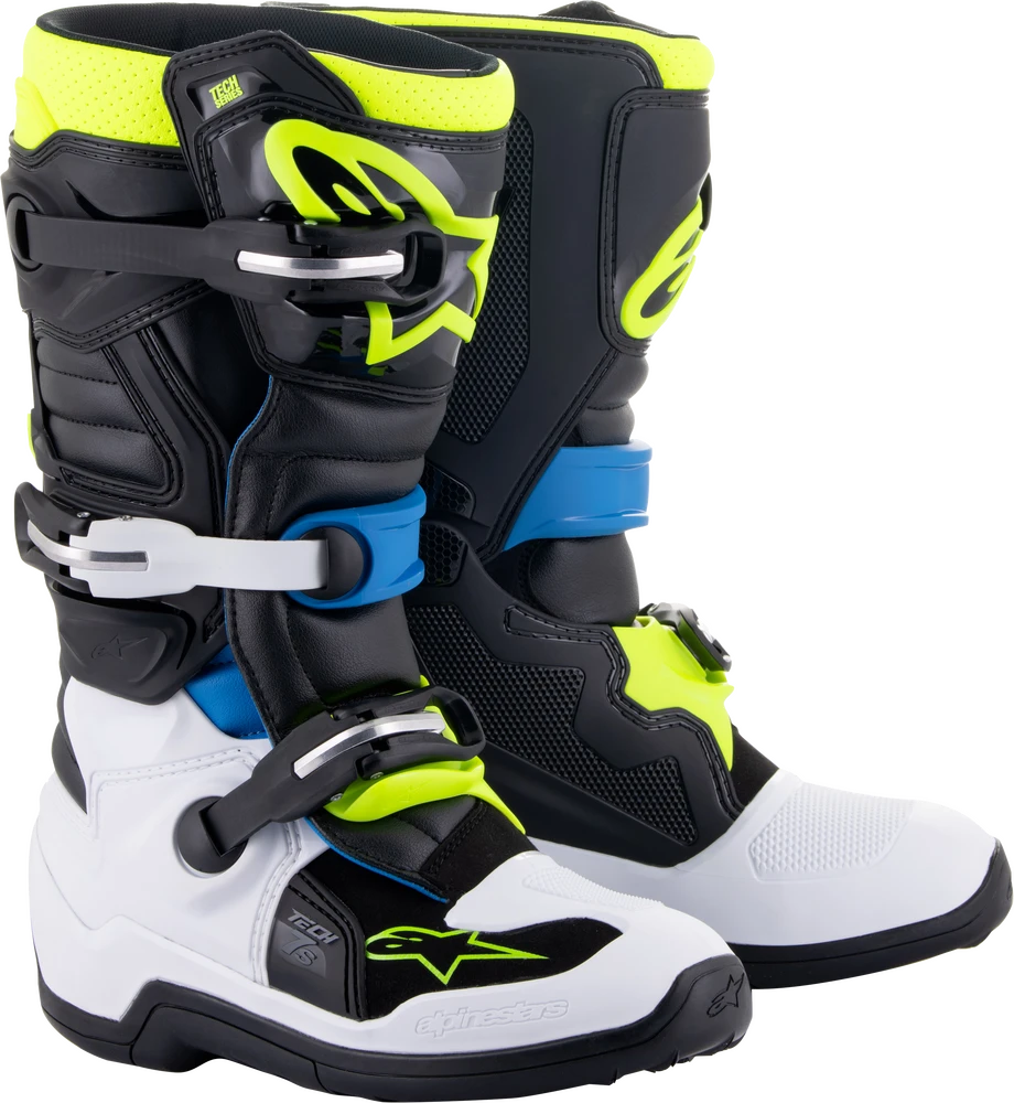 Alpinestars Tech 7S Youth Boots - Black/Enamel Blue/Fluorescent Yellow - US 3