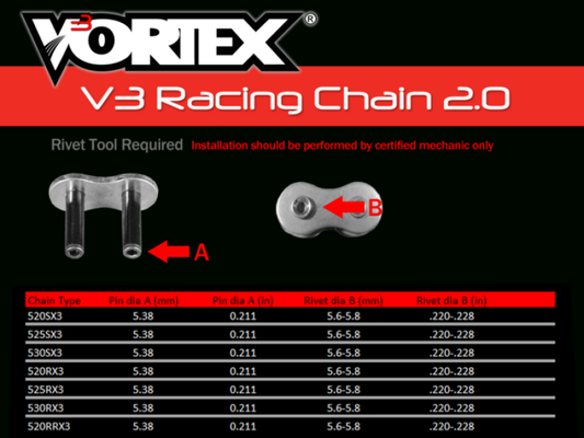 Vortex Racing V3 2.0 Master Link Rivet 520RX3-RCL- Black