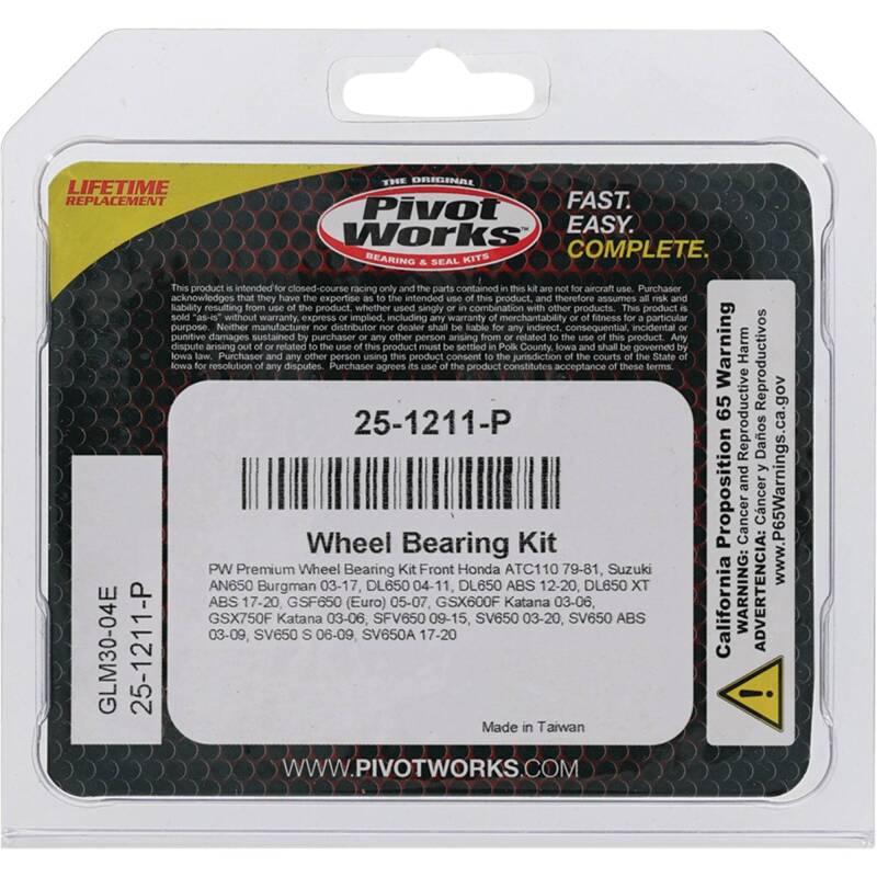 Pivot Works Aprilia, Honda, Suzuki Wheel Bearing Kit Premium Bearings
